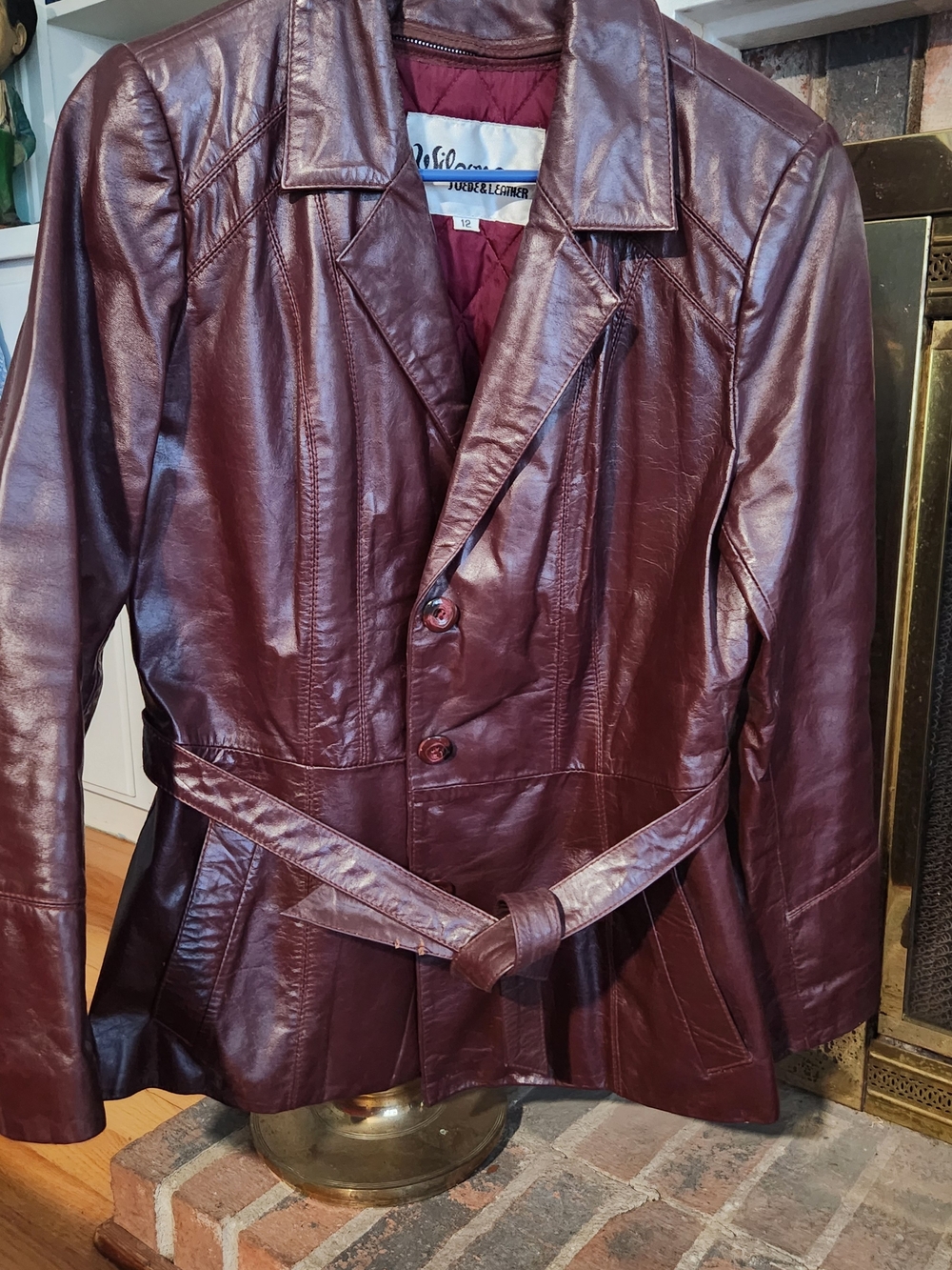 Vintage Wilson's Leather Burgundy Leather Belted Jacket - Women Size 12